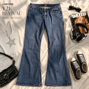 Worn Low Rise Jeans Y2K Revival Dark Wash Bootcut Denim Flare 2000s Aesthetic 6
